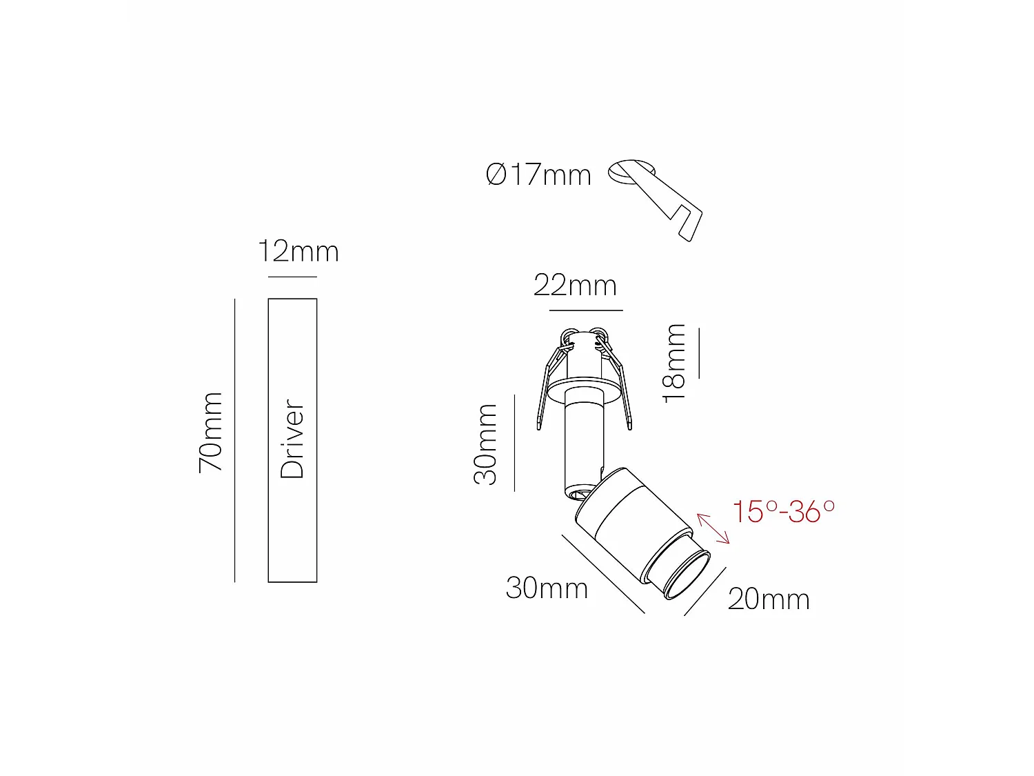 Mini LED recessed spotlight Micro Zoom 2W adjustable beam 15-36 degrees 4000K natural light matt white professional design high definition