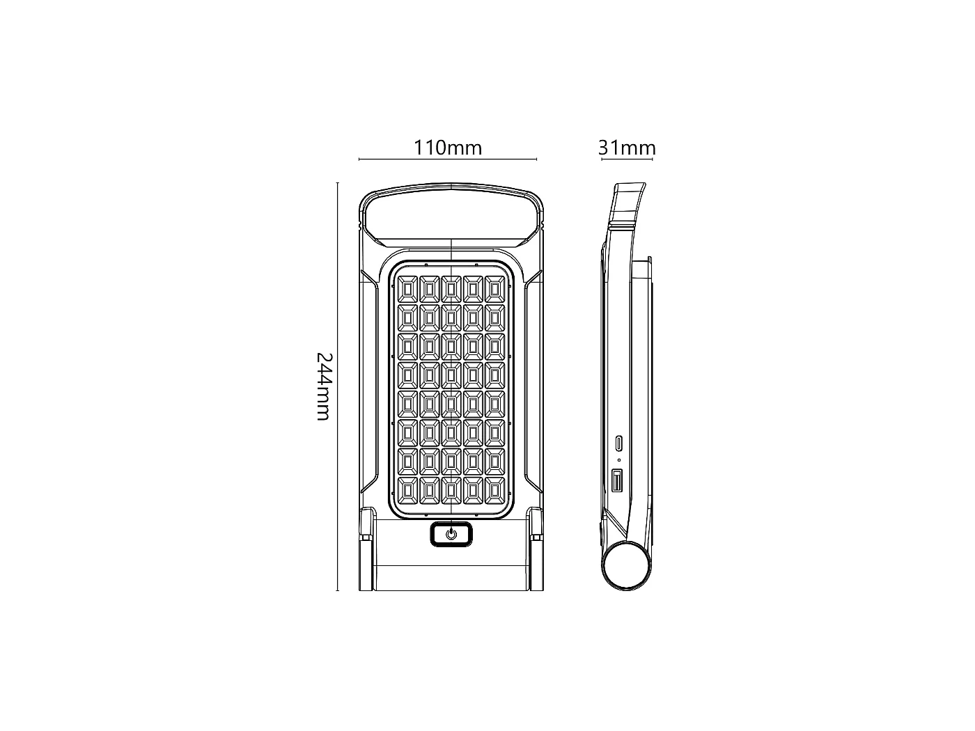 Alcapower Portable LED Lamp 500lm with 4500mAh Battery, USB-C Charging and Integrated Solar Panel, 40 SMD 5730, Dimmable 6500K Light