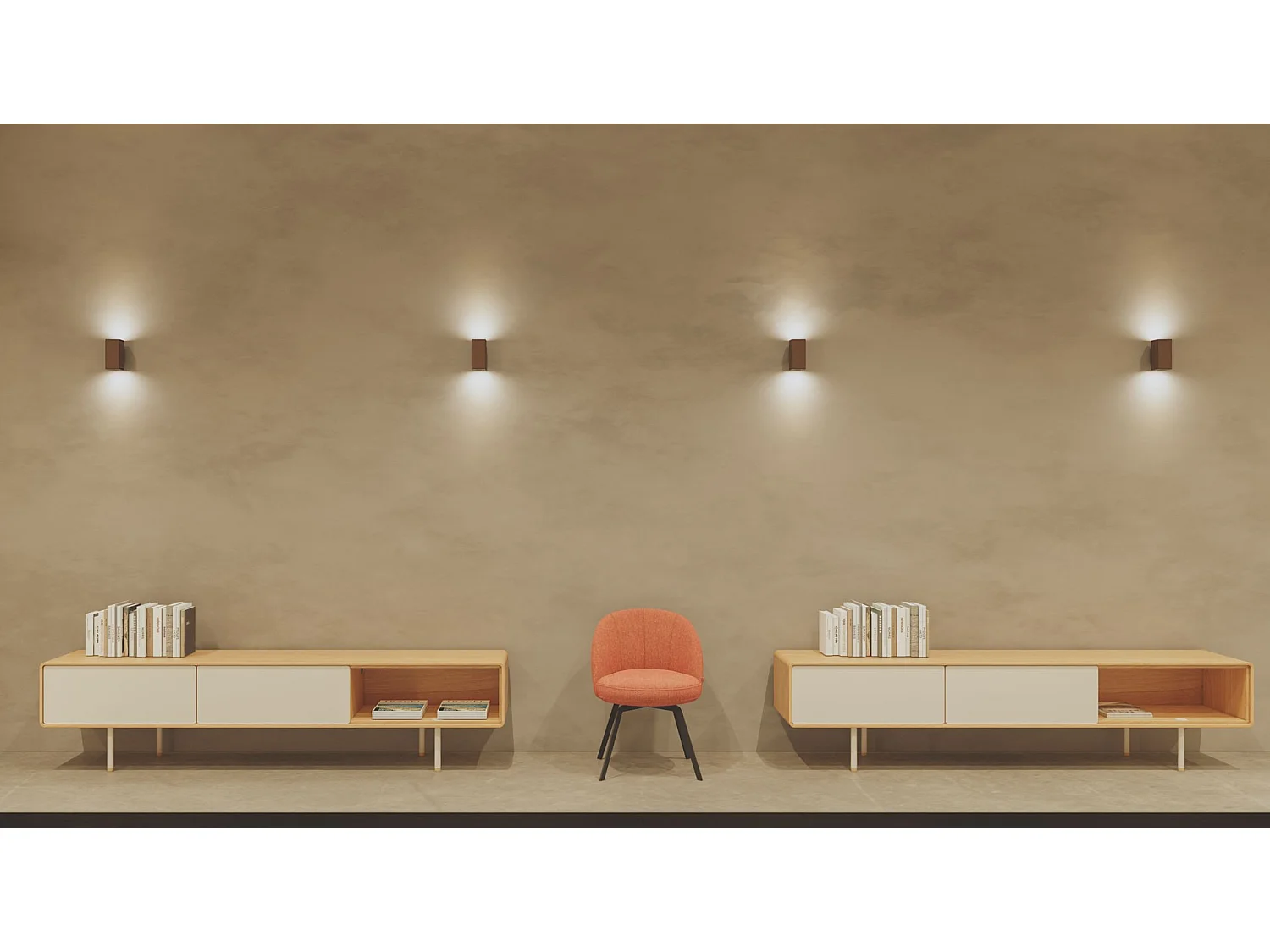 Luminária de parede retangular dupla Zio Wall com dupla emissão de luz, soquete GU10 para lâmpadas de 50 mm, cor Corten - Beneito & Faure