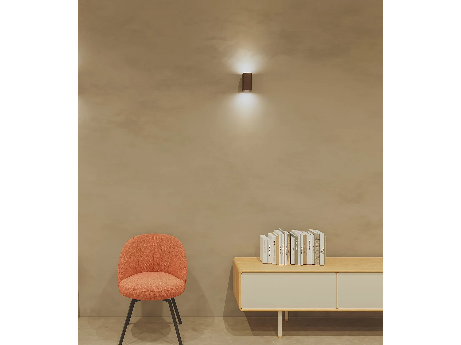 Luminária de parede retangular dupla Zio Wall com dupla emissão de luz, soquete GU10 para lâmpadas de 50 mm, cor Corten - Beneito & Faure