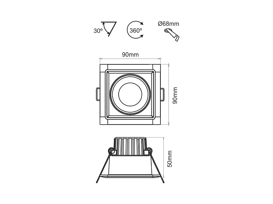 Spot Encastré Led Compac Sq 8W, Orientable À 90°, Interrupteur, Température 2700K/3000K/4000K, Ip44, Carré, Blanc Mat - Beneito & Faure