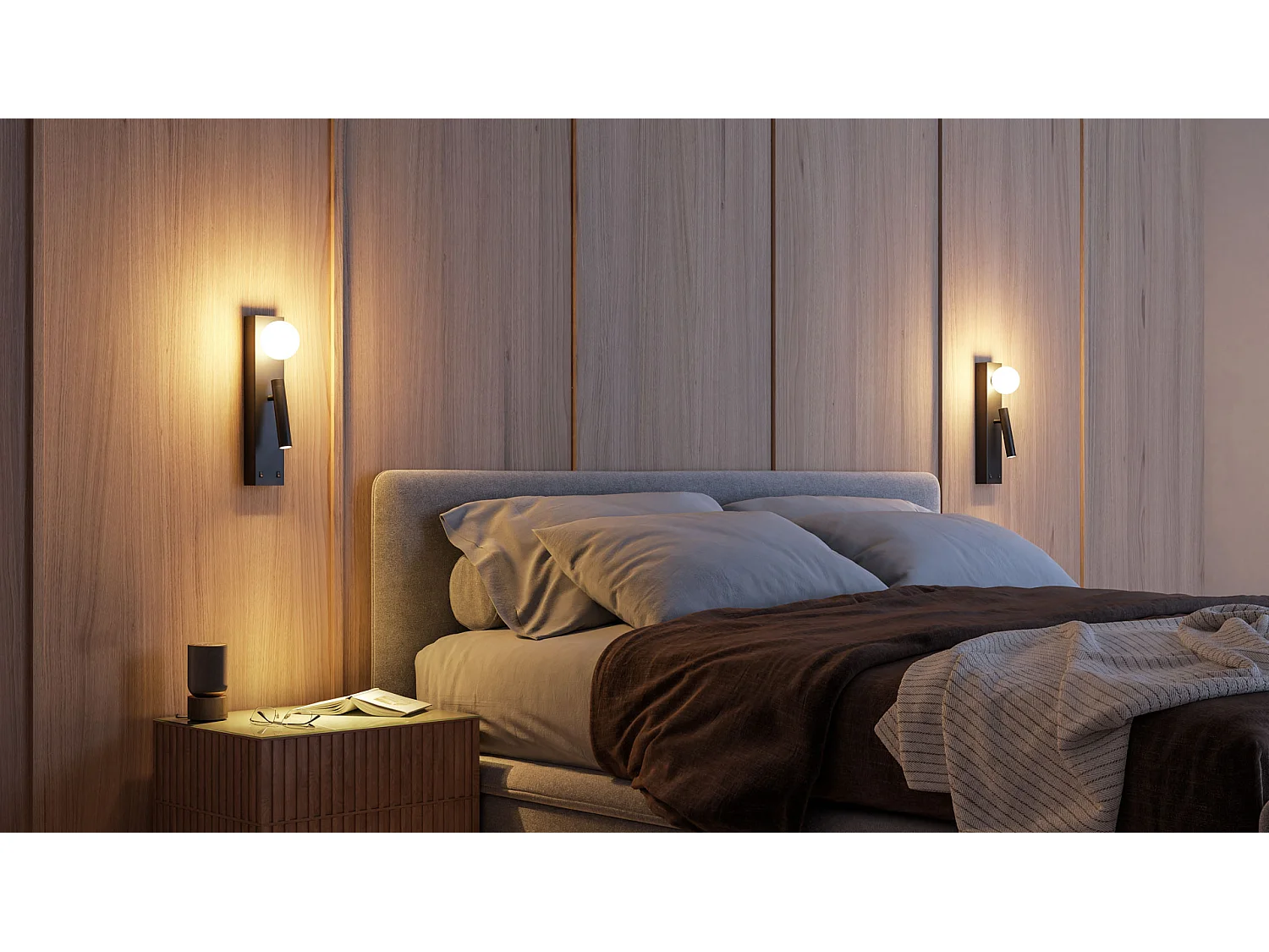 Aplique de parede LED Sphere Alp 20W 2700K com feixe de luz de 360° e ajuste de foco, conforto visual, UGR<19, cor preta fosca - Beneito & Faure