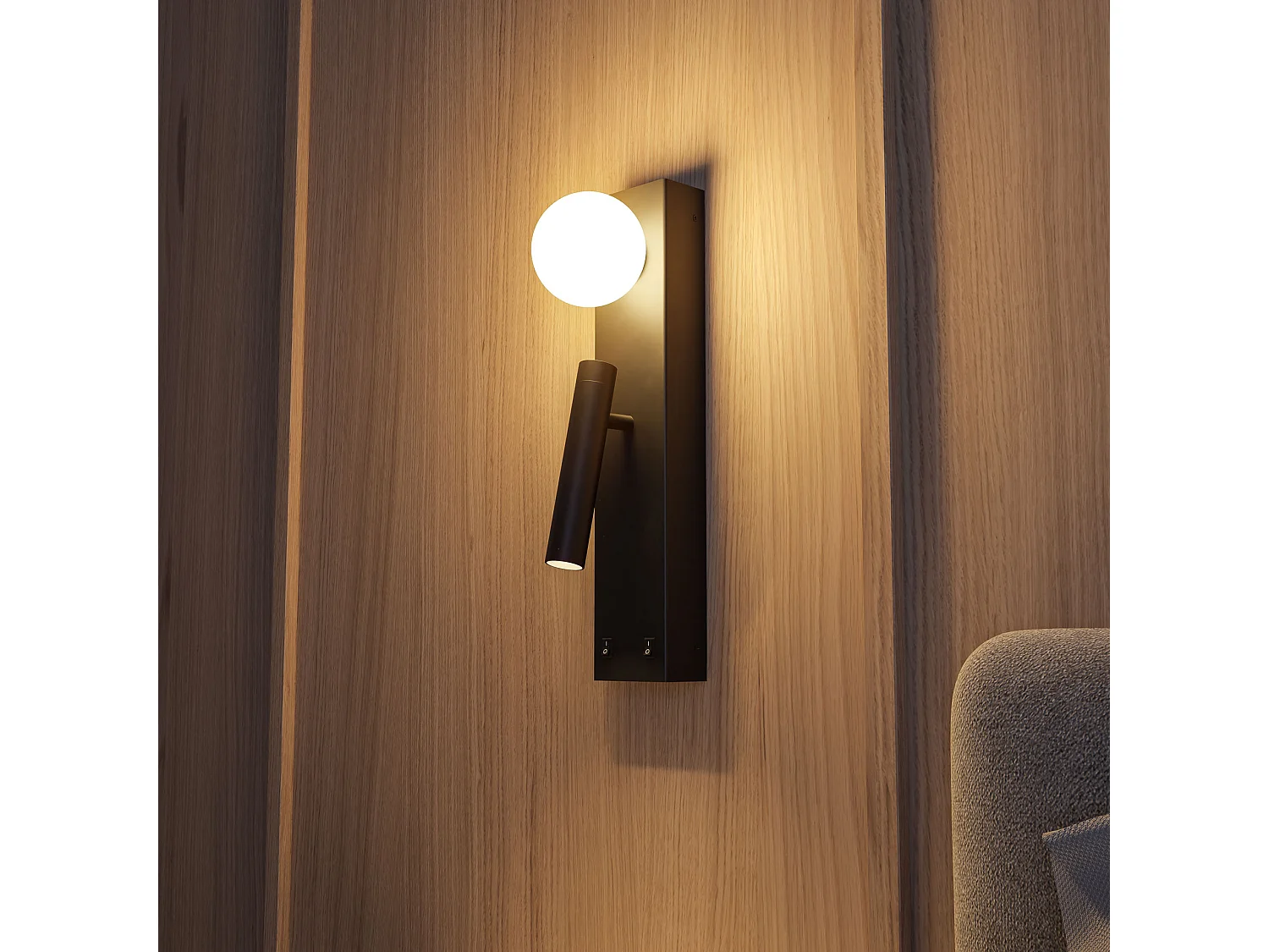 Aplique de parede LED Sphere Alp 20W 2700K com feixe de luz de 360° e ajuste de foco, conforto visual, UGR<19, cor preta fosca - Beneito & Faure