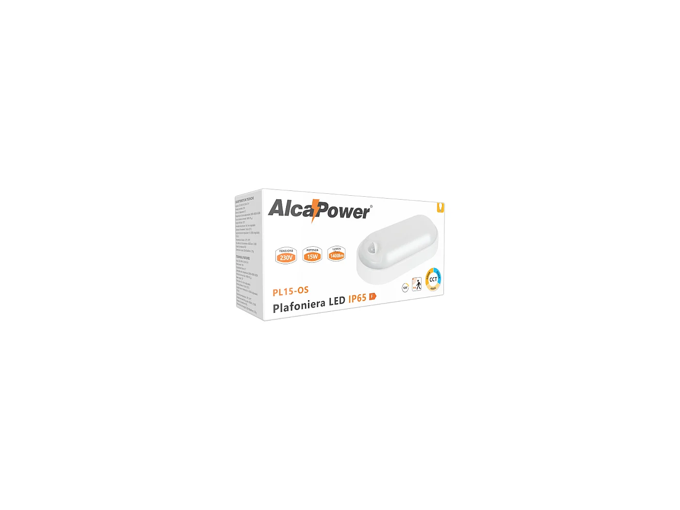Plafonier LED Alcapower Oval 15W IP65 com Sensor PIR, CCT 3000K/4000K/6500K, 1400lm, Design Resistente em ABS e PC