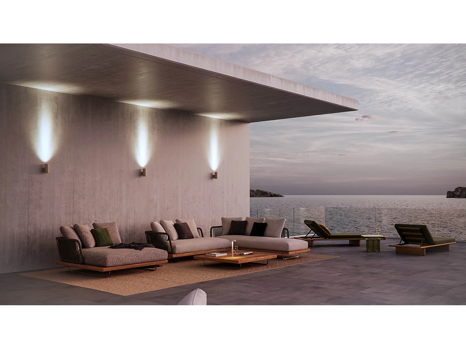 Luminária de Parede Dupla Sunset XL LED 32cm, 16W, com Interruptor, CCT 2700K/3200K/4000K, Acabamento Preto Mate, IP65 da Beneito & Faure