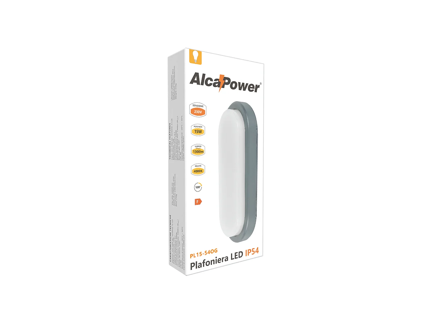 Plafoniera LED owalna Alcapower 15W 1300lm 4000K IP54 szara, światło naturalne do wnętrz i na zewnątrz, odporna na czynniki atmosferyczne