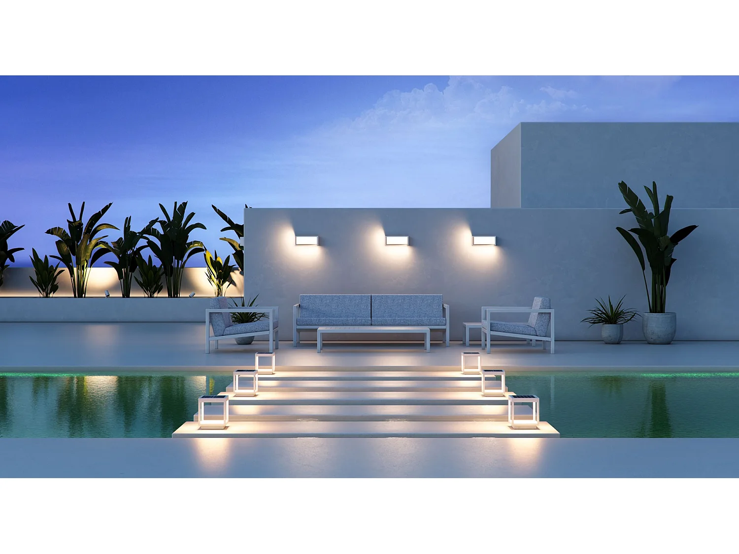 Aplique de parede exterior LED Blis 24W retangular, interruptor CCT, cor 2700K/3200K/4000K, branco mate, design Beneito & Faure para iluminação.