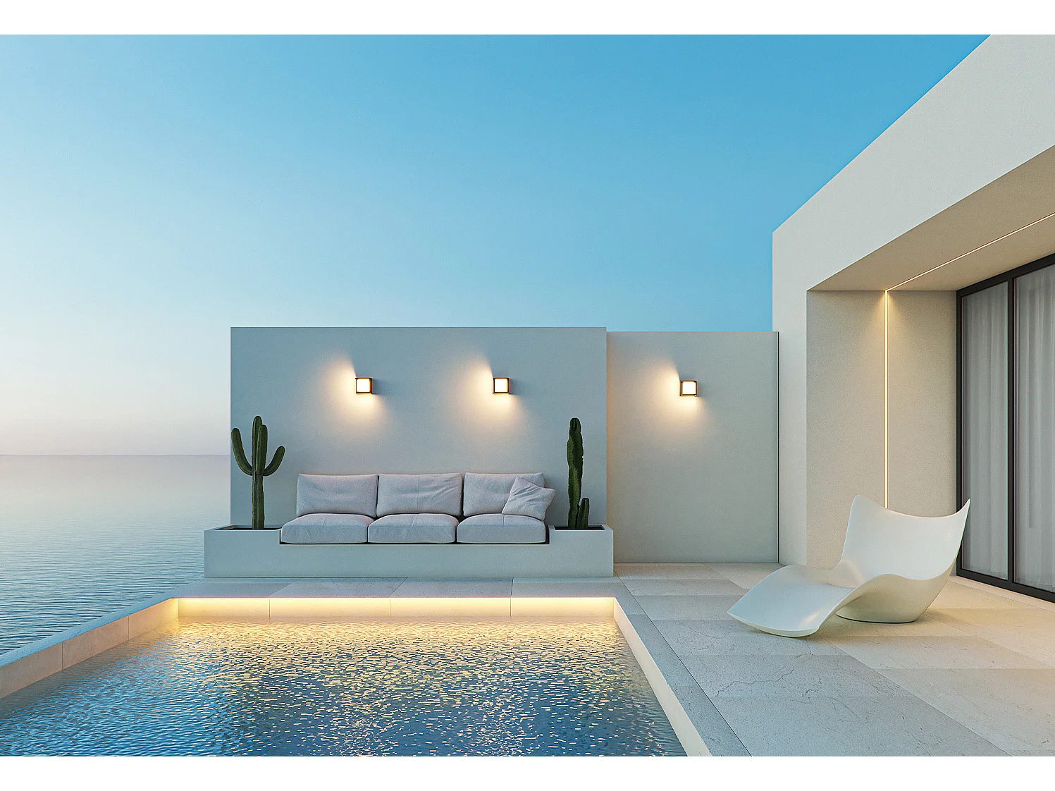 Aplique de parede exterior LED Blis 24W retangular, interruptor CCT, cor 2700K/3200K/4000K, branco mate, design Beneito & Faure para iluminação.
