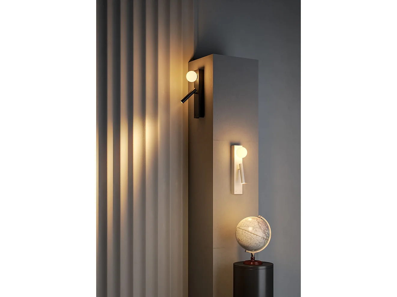 Aplique de parede LED Sphere Alp 20W 360° 3000K Preto Fosco - Refletor inferior ajustável, Design esférico moderno - Beneito & Faure