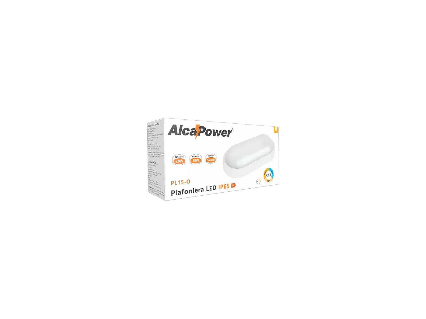 Plafonier LED Oval Alcapower 15W IP65, Cor de Temperatura Selecionável 3000K/4000K/6500K, Classe II, Alta Eficiência e Longa Duração