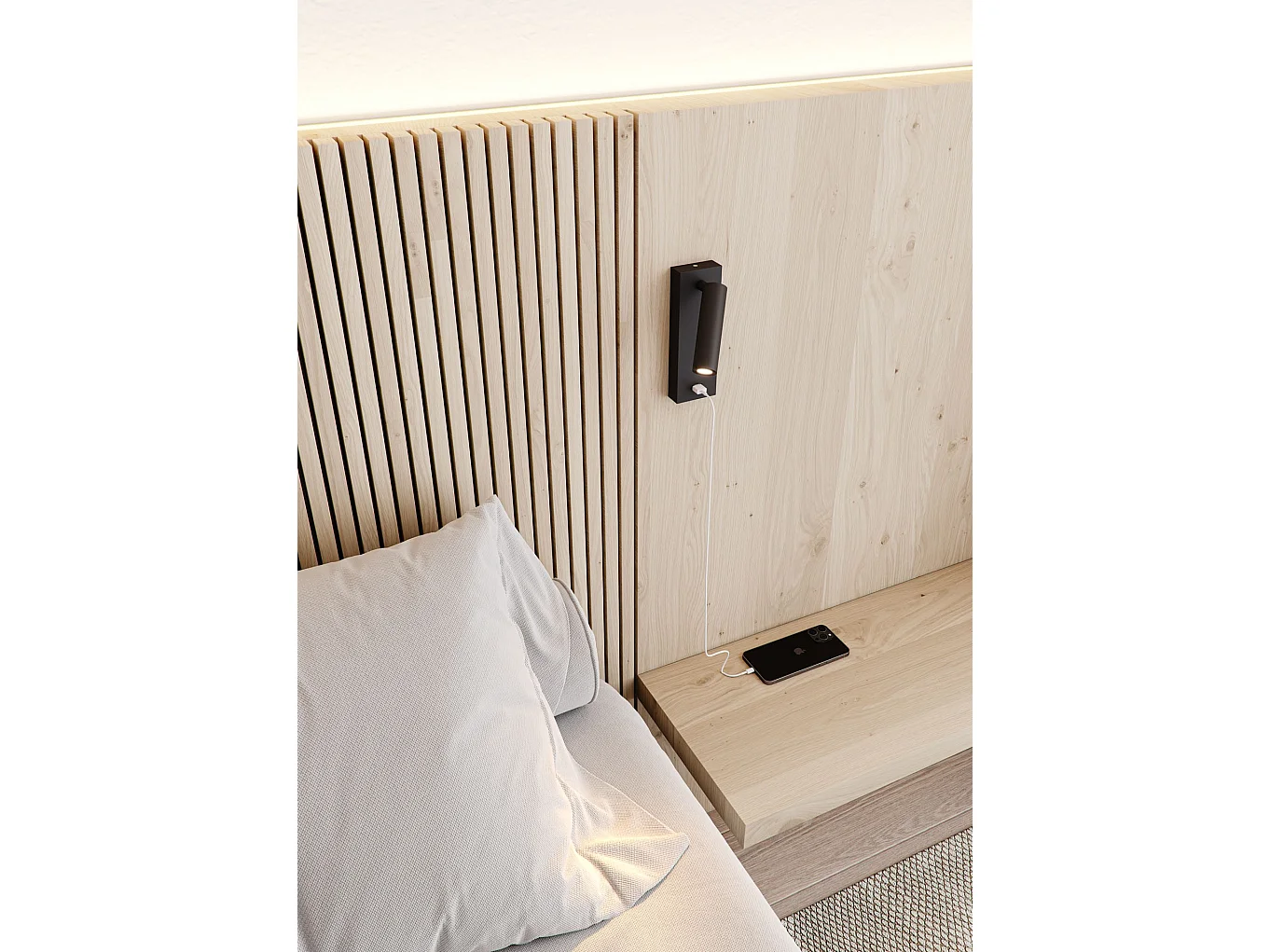 Luminária de parede LED PURE WALL 4W 30° 2700K 3 intensidades - Preto fosco, ajustável com porta de carregamento USB-C - Beneito & Faure