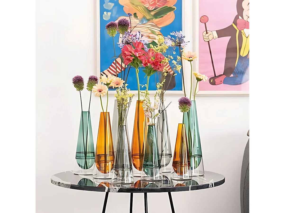Vaso Conosfera 58 in vetro borosilicato soffiato a mano, design elegante con tecnica incalmo, colore Grigio, complemento d'arredo artistico