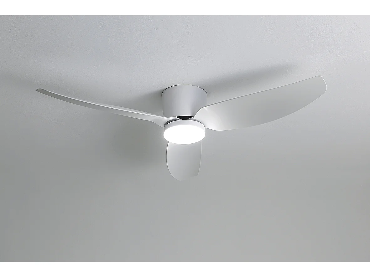 Ventilatore a Soffitto HELIKA Bianco con LED 18W Integrato, Regolazione CCT 3000-4000-6500K, Telecomando e Invertitore di Marcia - Rossini