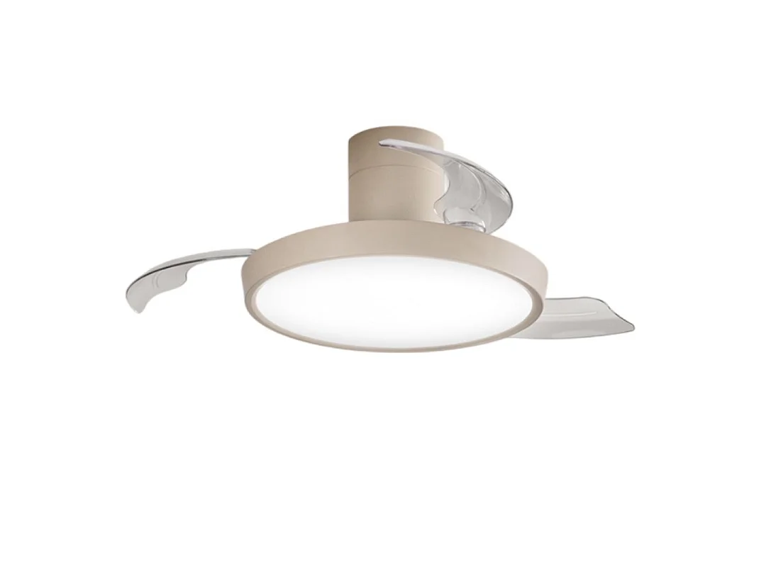 Ventilatore da Soffitto con Pale a Scomparsa Colore Sabbia, Motore DC 40W, LED 30W Dimmerabile con Telecomando e Inversione di Marcia - Perenz