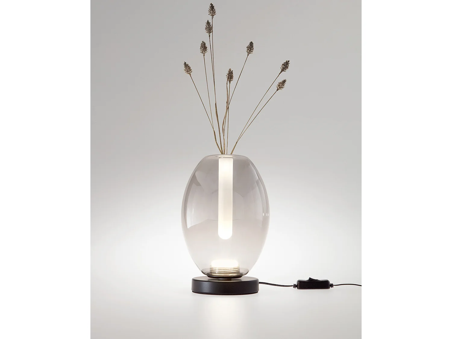 Tully 7W LED-tafellamp met metalen frame en lichtgrijs borosilicaatglas, aanraakbediening en kleurtemperatuur 2700K/3000K/4000K - Tully