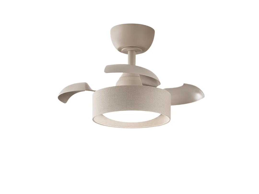 Ventilatore da Soffitto con Luce LED Integrata 22W e Pale a Scomparsa in Acrilico Colore Sabbia, Motore DC 40W, Diametro 55cm - Perenz