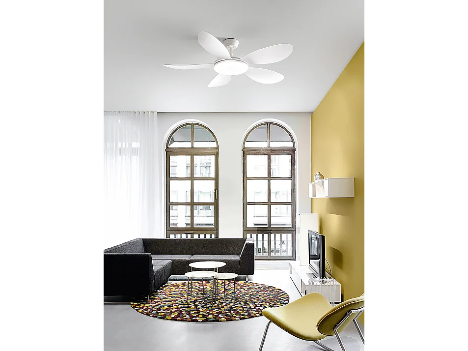 Ventilatore da soffitto in metallo bianco 130 cm, 36W LED, 6 velocità, Telecomando incluso, luce dimmerabile con temperatura regolabile - Perenz