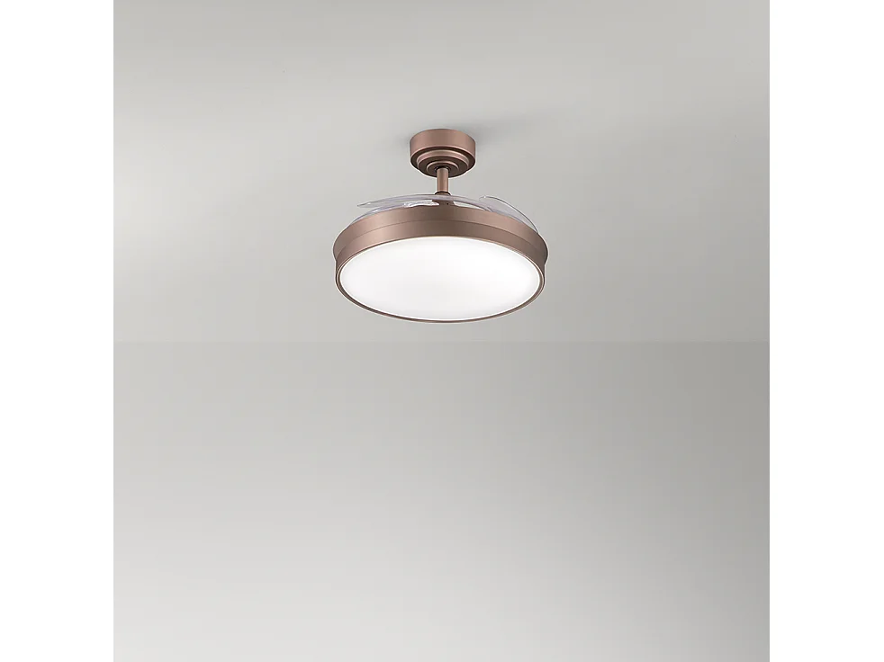 Ventilatore da Soffitto con Luce LED 36W a Scomparsa 106 cm, Motore DC, Colore Marrone Metallizzato, 6 Velocità e Telecomando incluso - Perenz