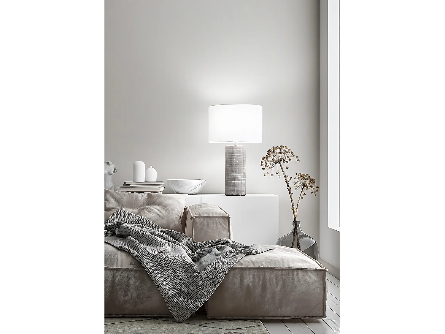 Lampe de table Perenz en céramique grise avec abat-jour tissu d.32 cm H53 cm, 1xE27 max 60W, design sobre