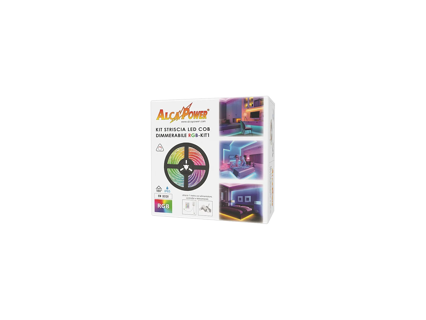 Alcapower COB LED-strip kit 1m IP65 RGB 12V 15W met IR-dimmer, 810 LED's, 180 graden hoek, waterdichte bescherming voor decoratieve verlichting.
