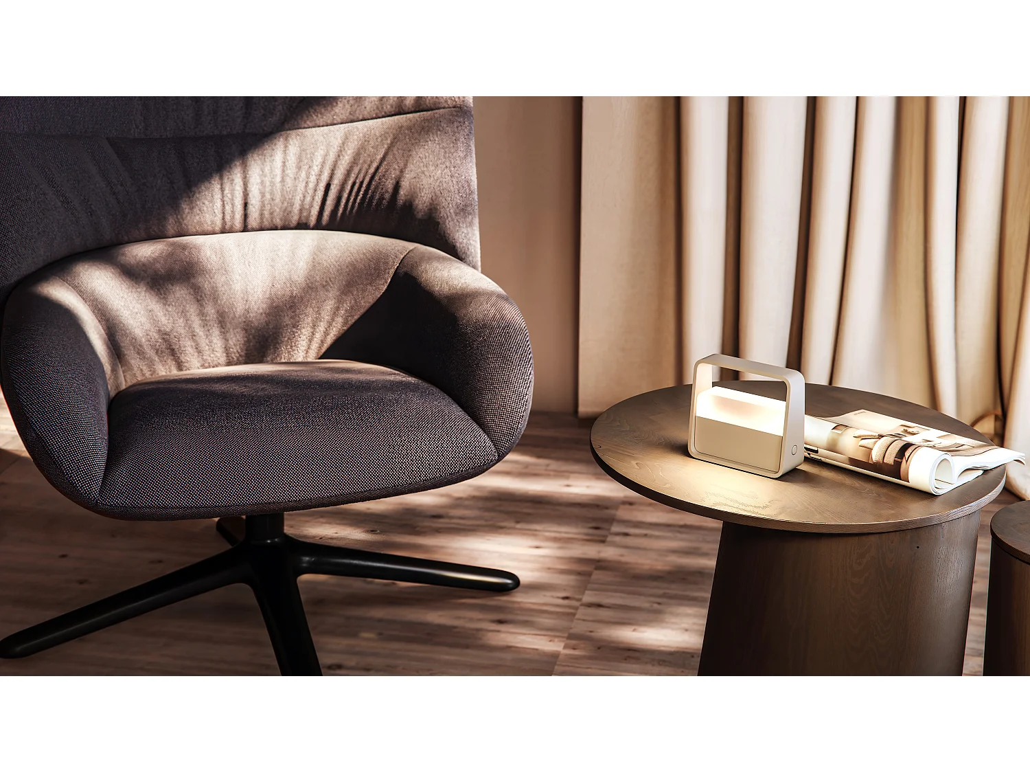 Draagbare tafellamp met tas, 2W, 180º dimbare LED, 3000K, champagnekleur, 3,5 uur batterijduur, elegant ontwerp, IP20 - Beneito & Faure