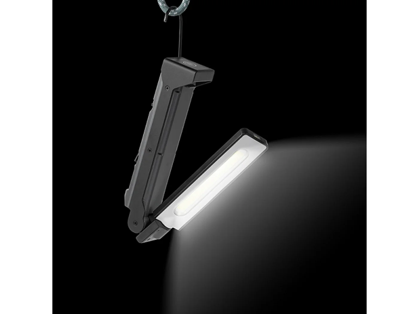 Alcapower oplaadbare LED-werklamp, aluminium behuizing, 180° draaibare kop, 125lm, magnetische voet en geïntegreerde haak voor professioneel gebruik.