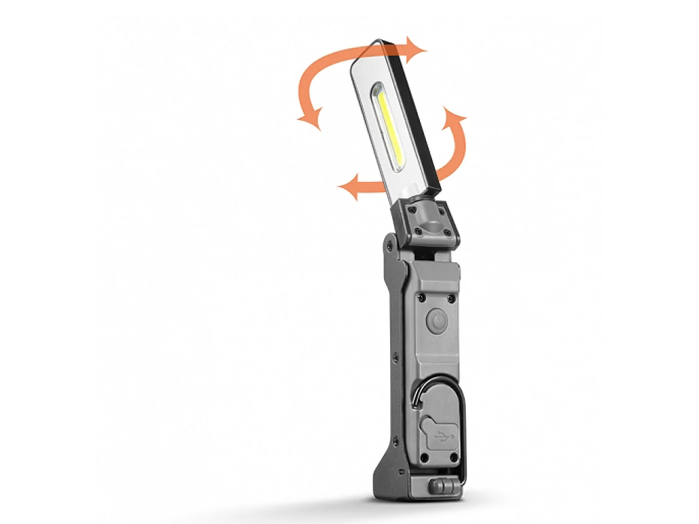 Alcapower oplaadbare LED-werklamp, aluminium behuizing, 180° draaibare kop, 125lm, magnetische voet en geïntegreerde haak voor professioneel gebruik.