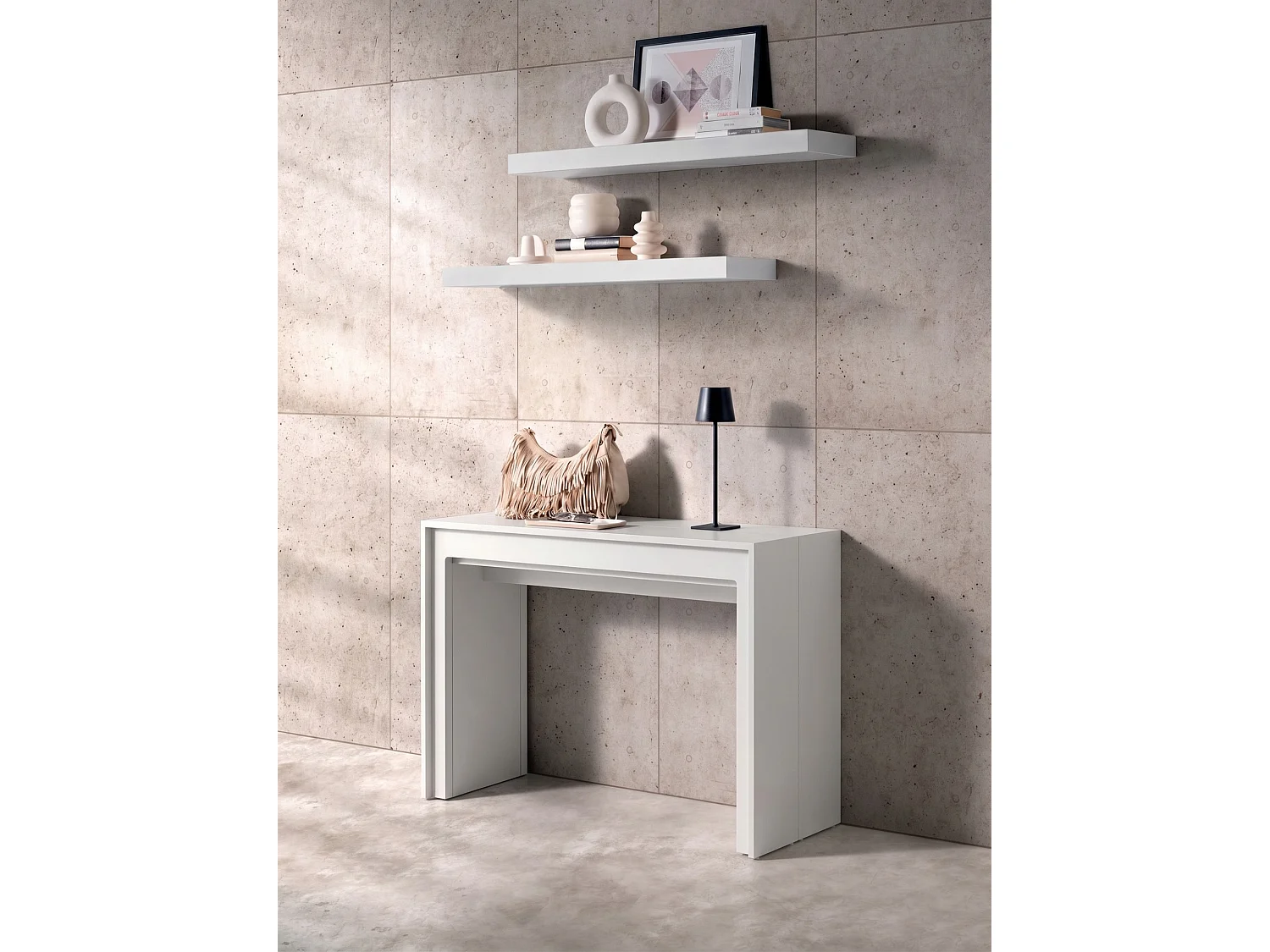 Consolle Allungabile Segmenta in MDF Laccato Bianco Opaco, Tavolo Estensibile Moderno Antigraffio fino a 297,5 cm - Segmenta