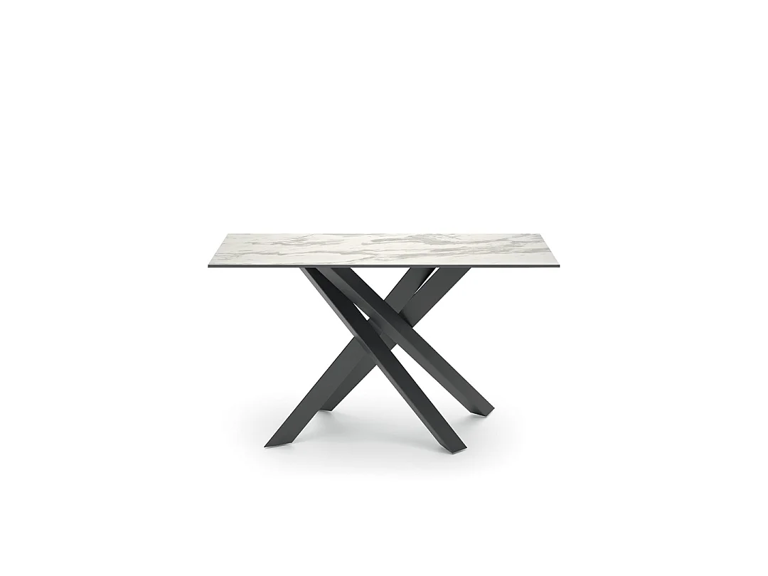 Consolle Xenia - Tavolo d'ingresso con top in ceramica su vetro effetto marmo bianco e struttura in metallo antracite - 110cm