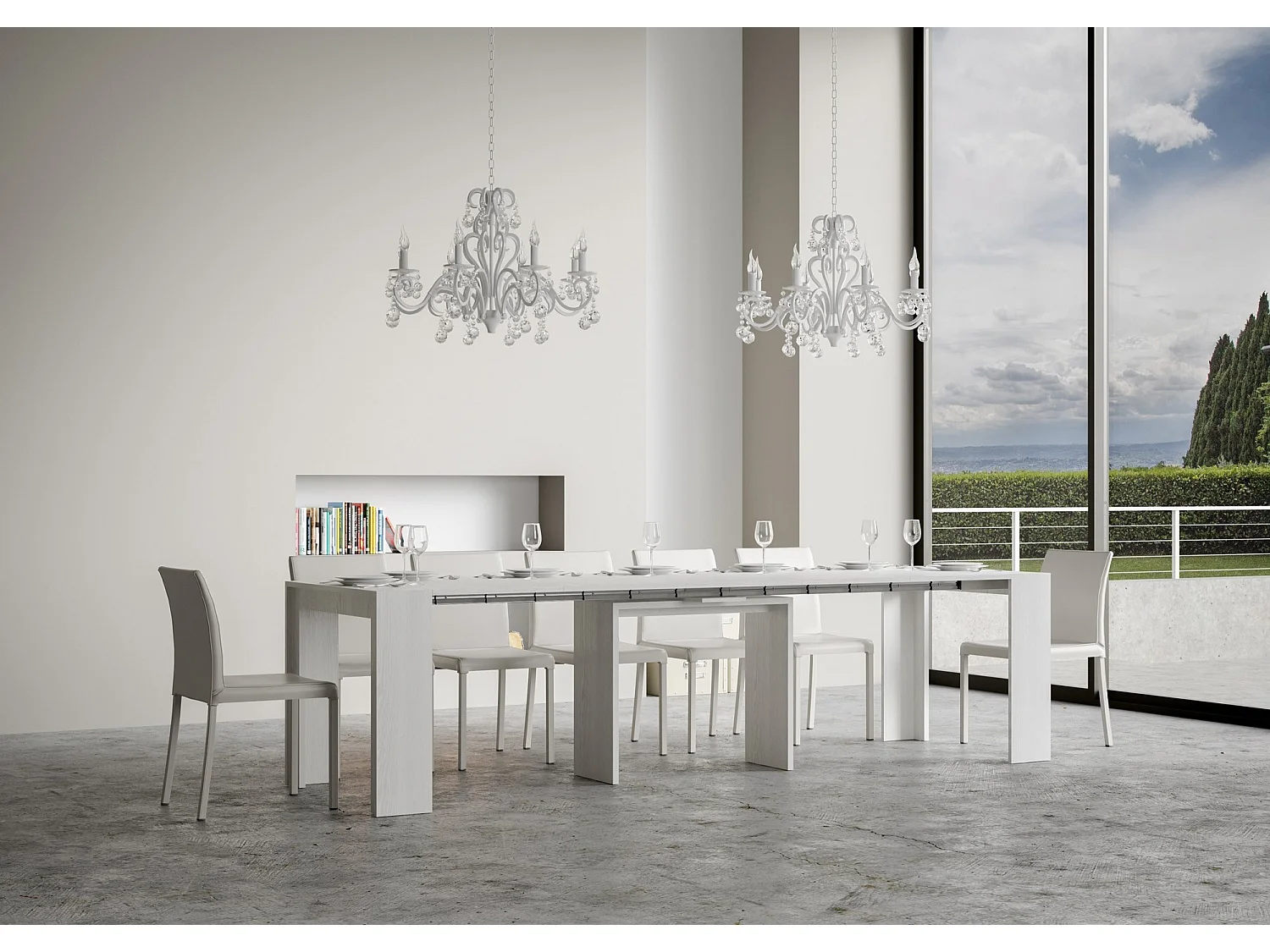 Rozkładany stolik konsolowy 90x42/302 cm Mia biały jesion