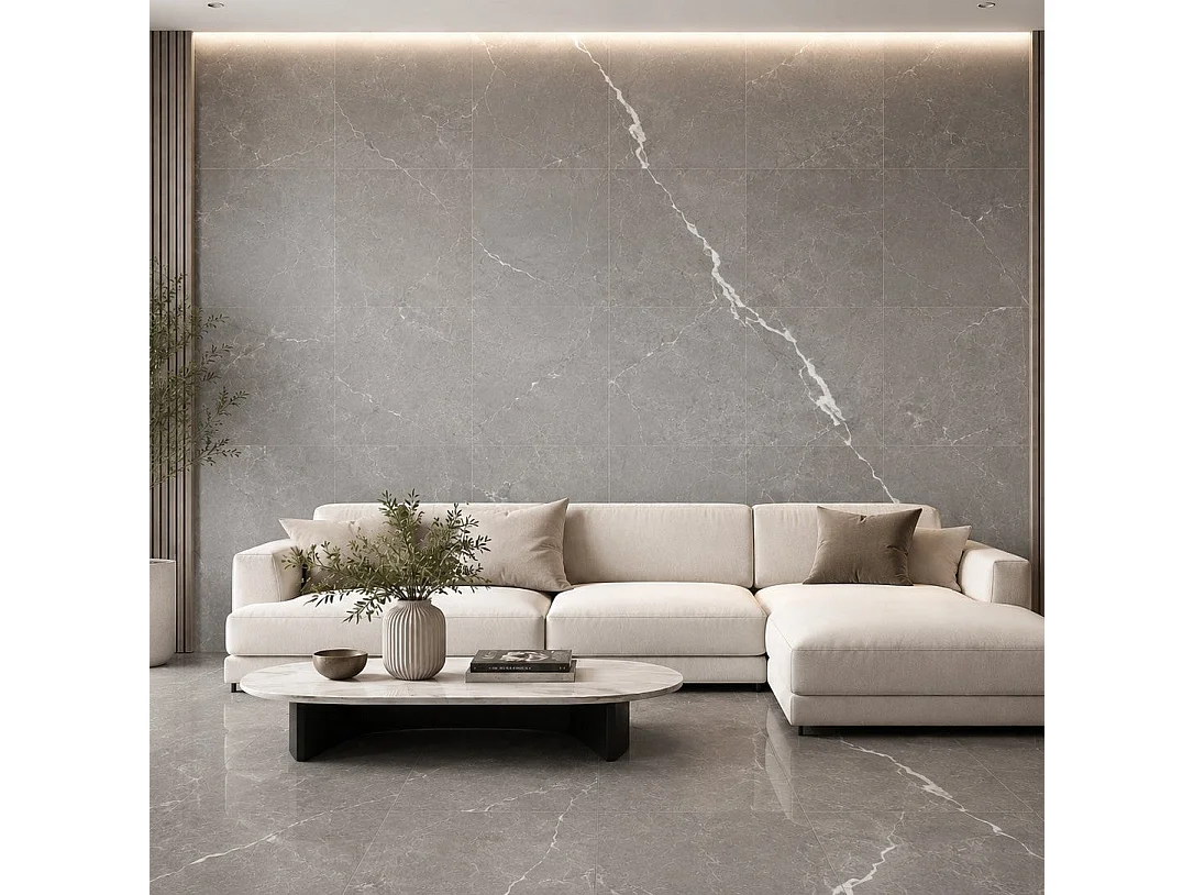 Piastrelle Autoadesive PVC Divina Home Effetto Marmo Grigio, Set 22 Pz per 2 mq, Spessore 0,15 cm, 30,4x30,4 cm - Design Moderno e Versatile