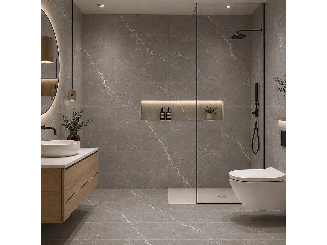 Piastrelle Autoadesive PVC Divina Home Effetto Marmo Grigio, Set 22 Pz per 2 mq, Spessore 0,15 cm, 30,4x30,4 cm - Design Moderno e Versatile