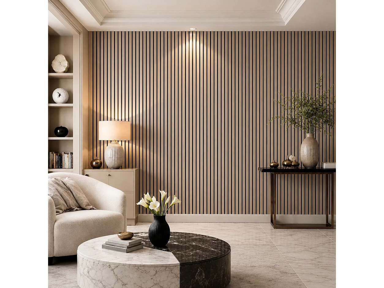 Pannello decorativo acustico fonoassorbente murale in HDF a doghe in legno Set 4 pz 120x60 Rovere