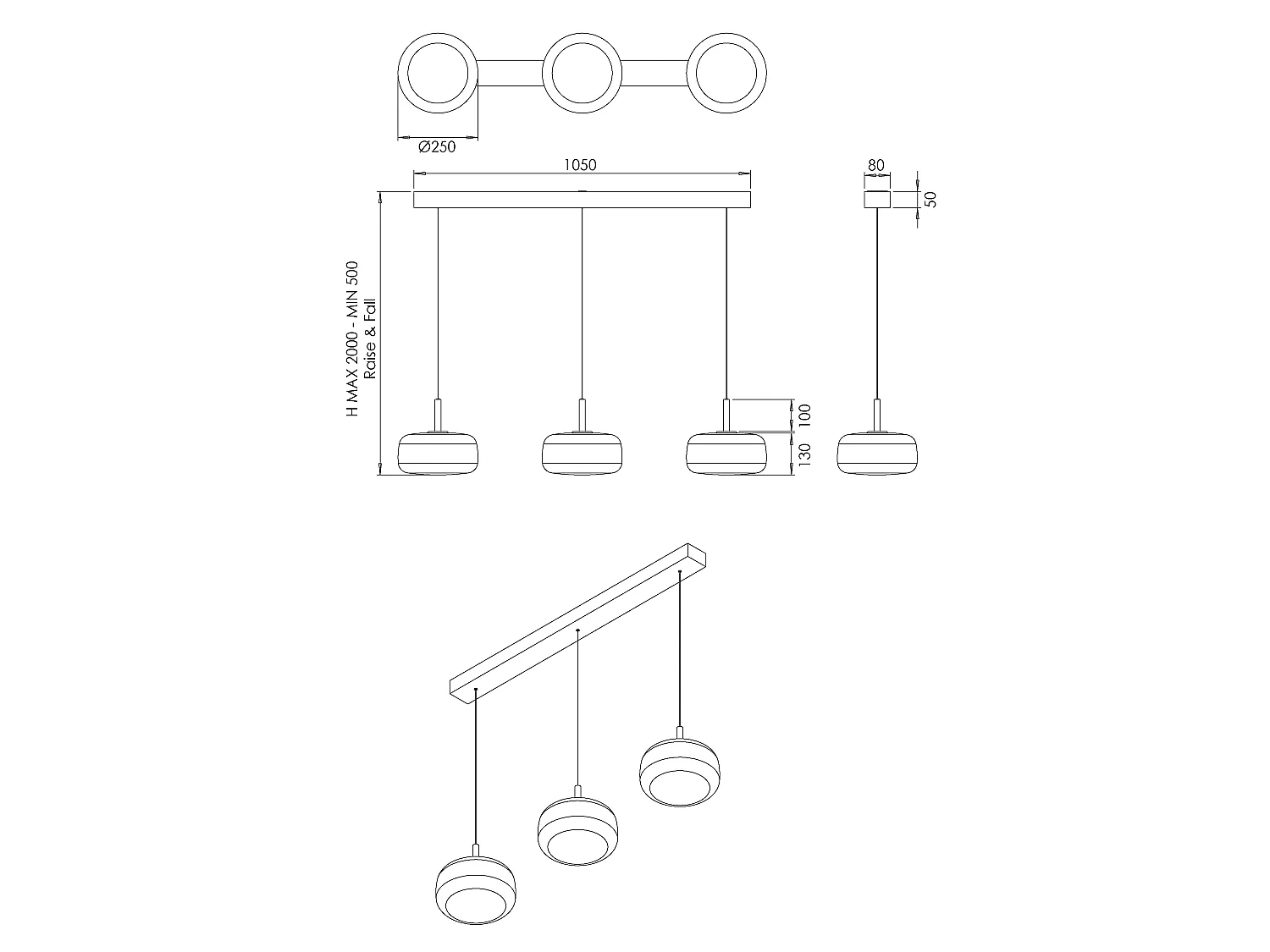 Devero LED-hanglamp 3x7W 2550lm CCT dimbaar, metalen frame en cognacbruin getint borosilicaatglas - Devero
