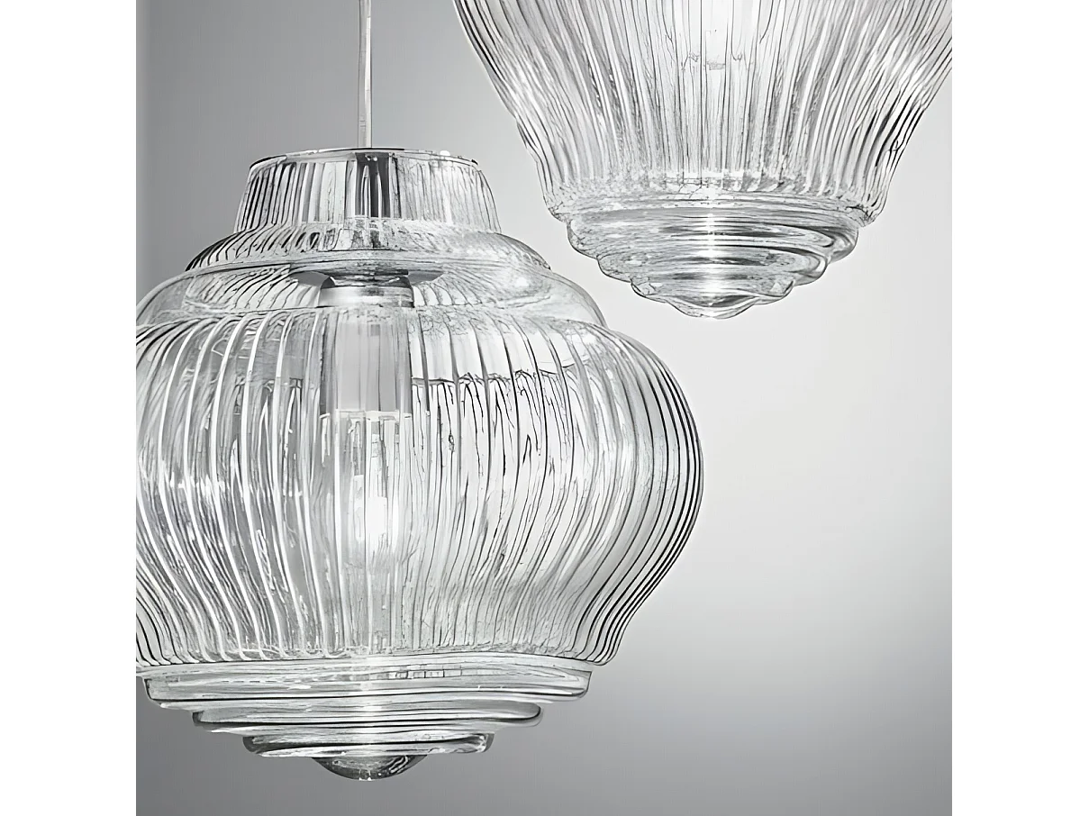 Bonnie hanglamp van gerookt geblazen glas met Rigadin-reliëf, grijze metalen structuur, verstelbare hoogte 313 cm