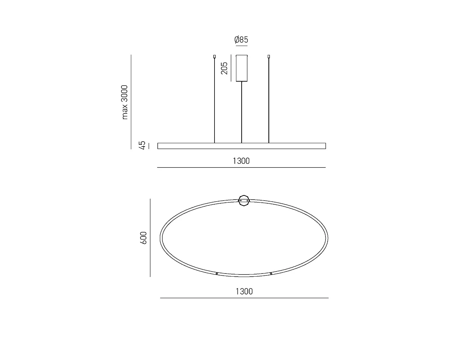CRISEIDE S/1G OVAL Lampa wisząca LED 100W 5100lm 3000K Ściemnialna Satynowa czerń Aluminium - Gealuce