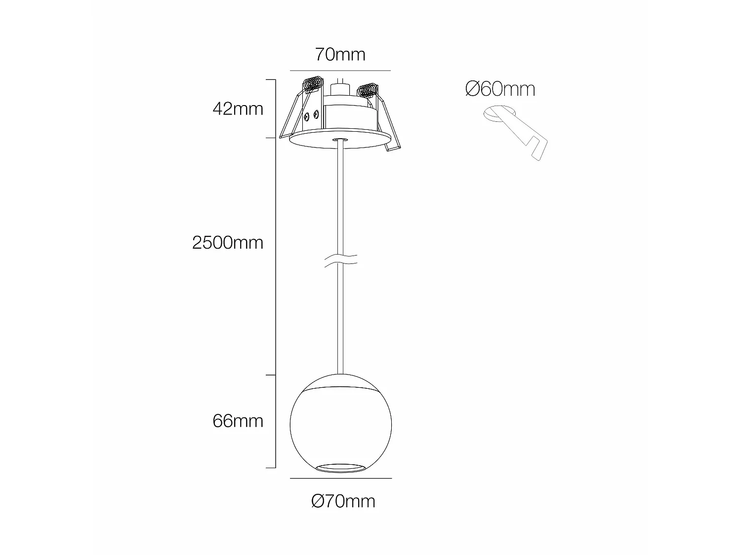 Bora 8,5W 36º 3000K Matzwarte Bolvormige Hanglamp - LED Plafondspot met hoge kleurweergave-index (CRI) > 93 - Beneito & Faure