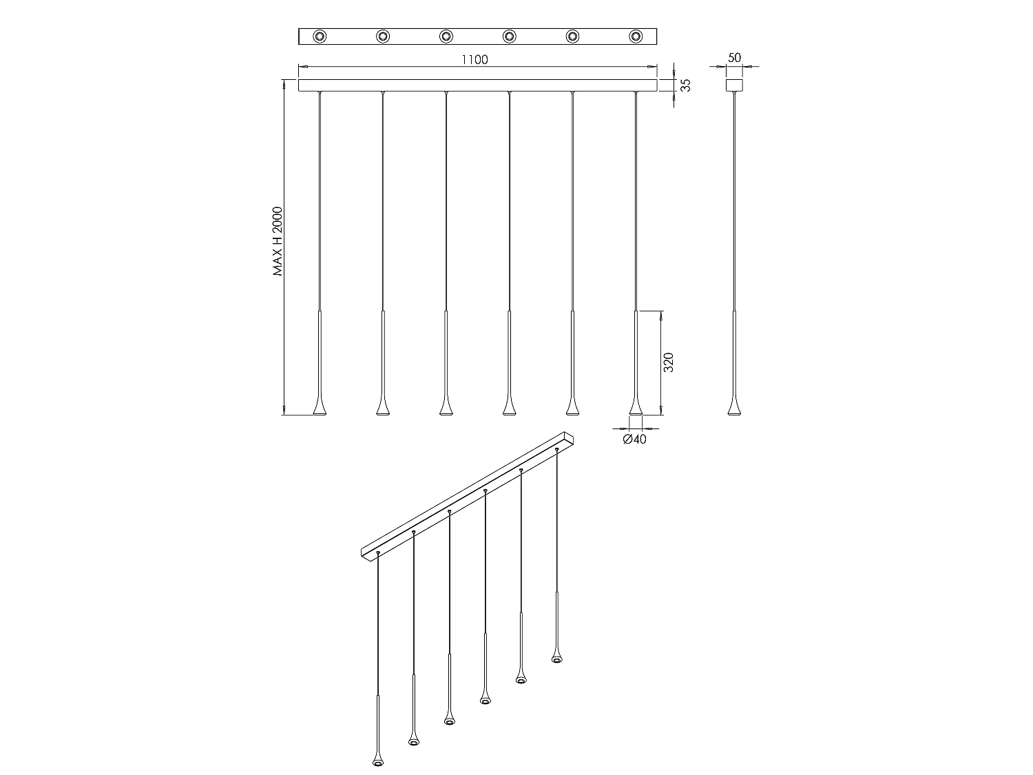 Susa LED-hanglamp 30W 2790lm 3000K dimbaar met faseafsnijding, zwart metaal en satijn messing frame - Susa