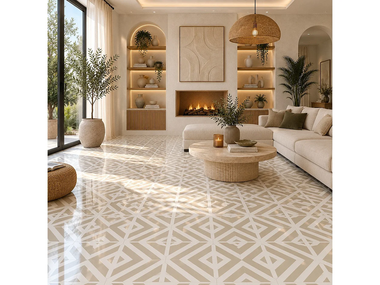 Piastrelle Autoadesive PVC Divina Home Effetto Maiolica Creta, Set 22 Pz per 2 mq, Spessore 0,15 cm, 30,4x30,4 cm - Stile Decorativo e Versatile