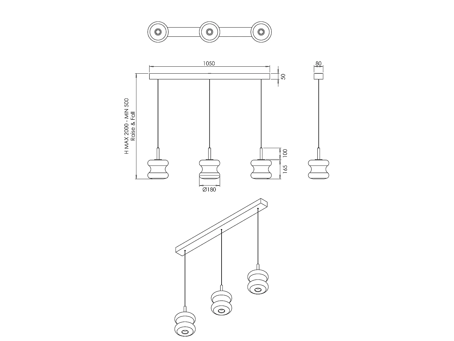 Frua LED-hanglamp 3x7W 2550lm CCT dimbaar, borosilicaatglas en metaal - transparant lichtgrijs, IP20, klasse 1, Ø180mm