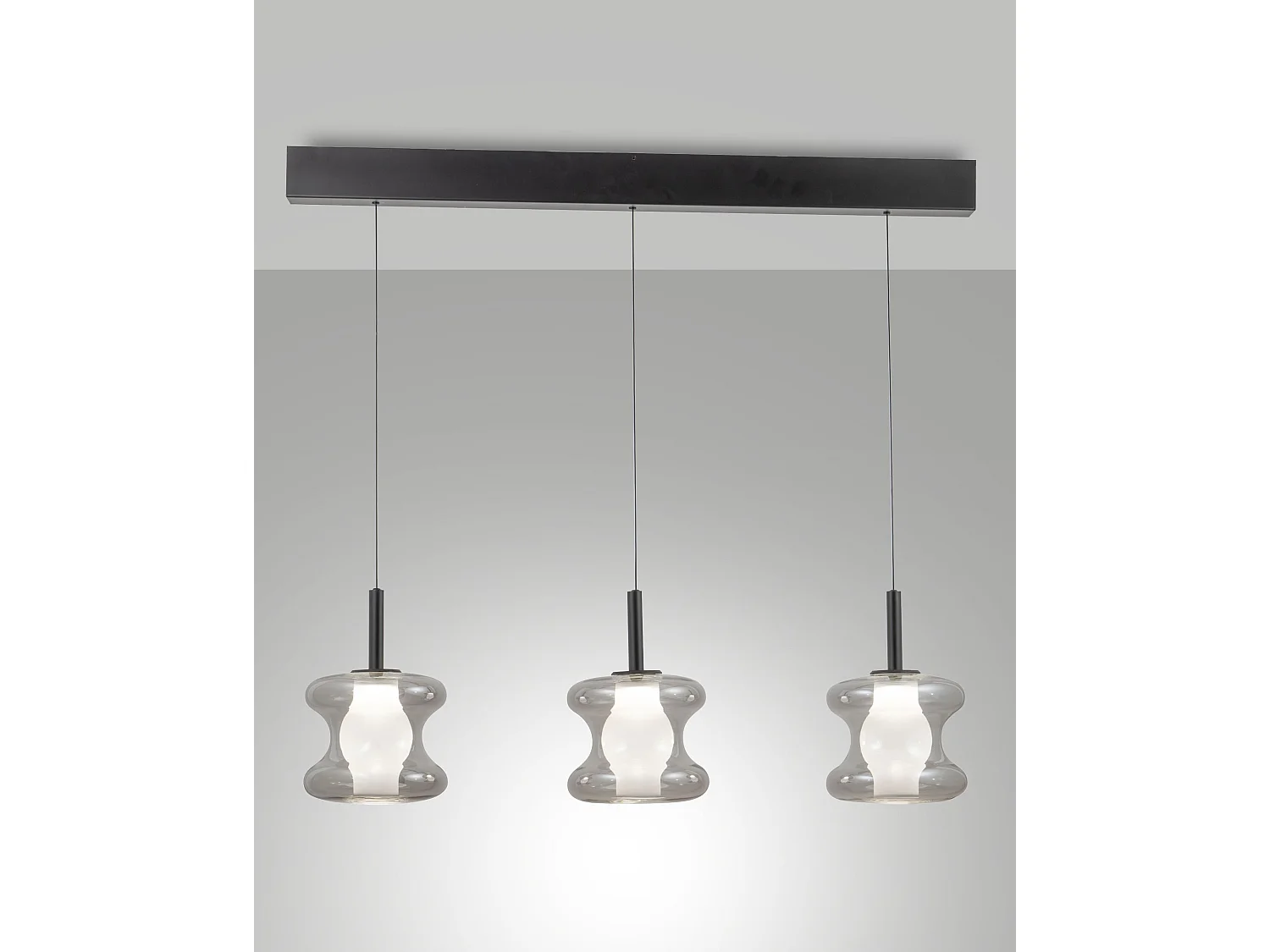 Frua LED-hanglamp 3x7W 2550lm CCT dimbaar, borosilicaatglas en metaal - transparant lichtgrijs, IP20, klasse 1, Ø180mm