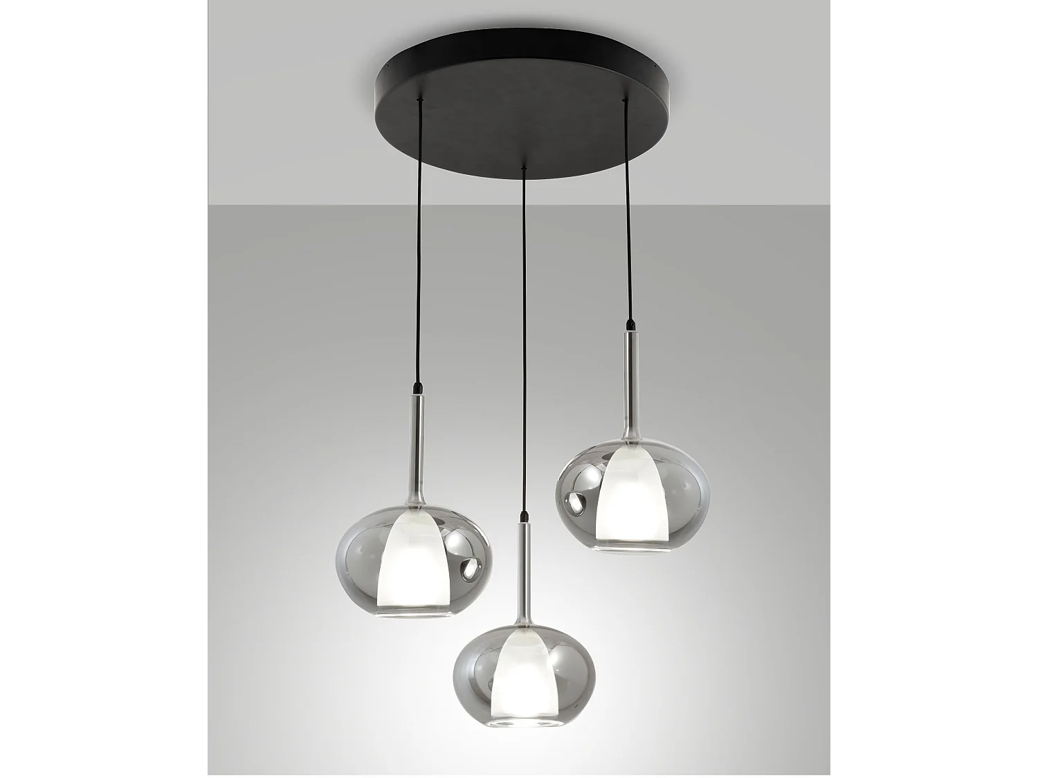 Edolo hanglamp Ø450mm van metaal en gerookt borosilicaatglas, 3x E27 40W, IP20, Klasse 1 - Modern design voor interieurs