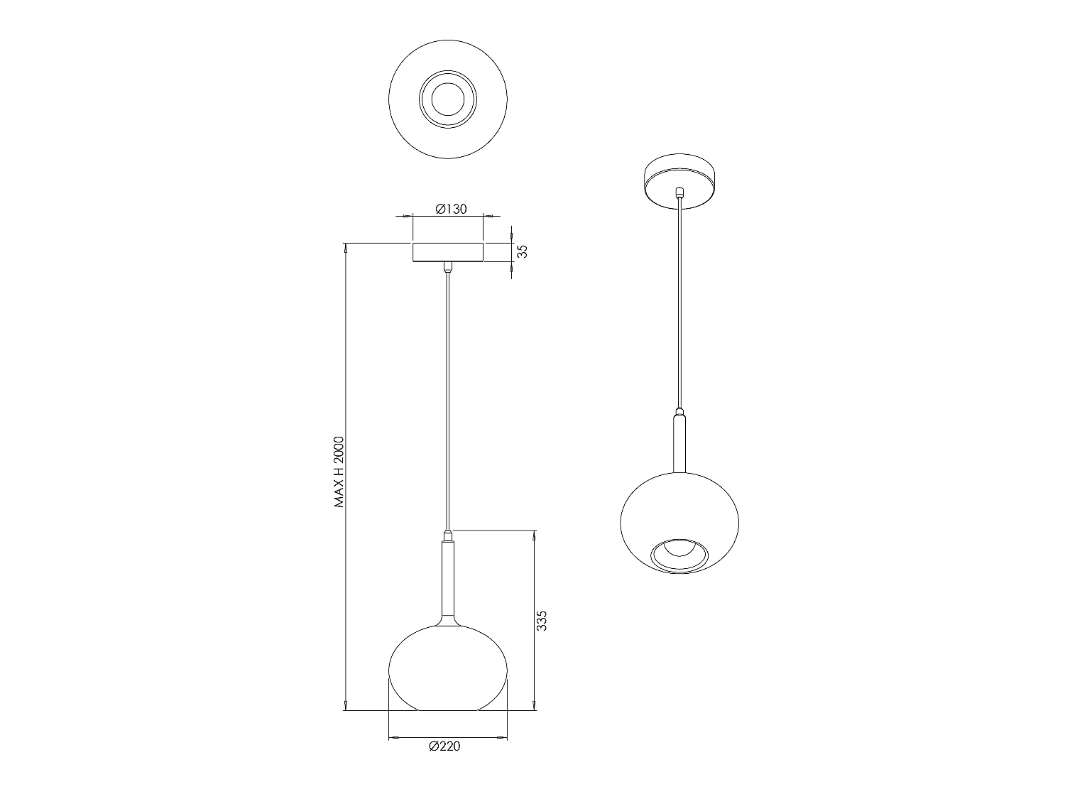 Edolo hanglamp Ø22cm van gerookt borosilicaatglas en metaal, E27 fitting 40W, klasse 1, modern design - Edolo lijn