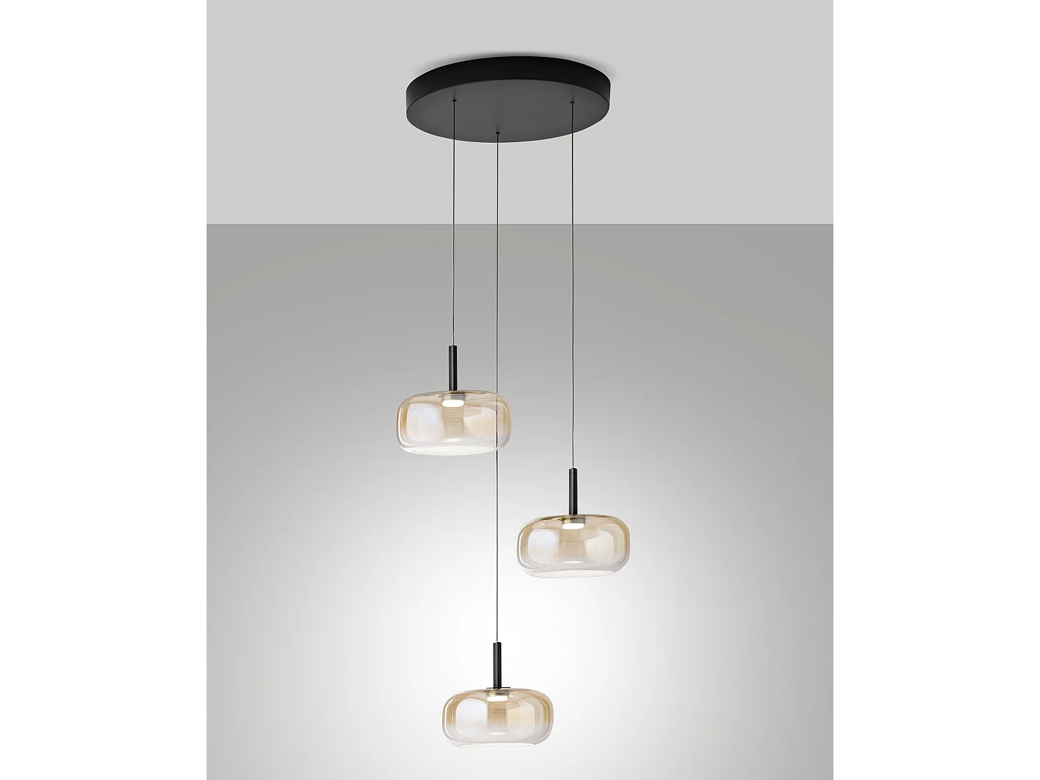 Devero LED-hanglamp Ø45cm 21W 2550lm CCT 2700K/3000K/4000K dimbaar, metalen en glazen structuur - cognacbruine kap