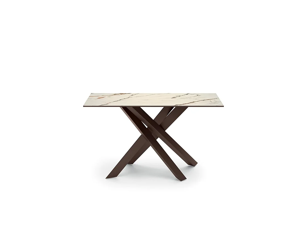 Consolle Xenia - Tavolo d'ingresso con top in ceramica su vetro effetto marmo calacatta borghini e struttura in metallo bronzo - 110cm