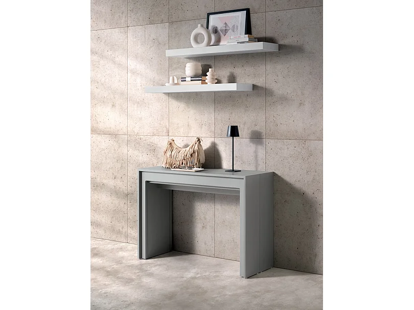 Table basse rectangulaire Flexus avec piètement en pierre grise fossilisée et plateau en verre trempé transparent - Design moderne exclusif