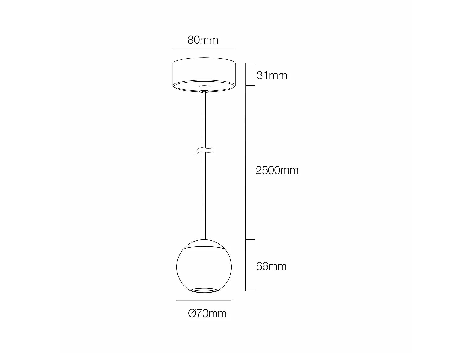 Bora Suspension LED pendant light 8.5W 36º 2700K Silver finish, spherical design for high-quality professional accent lighting