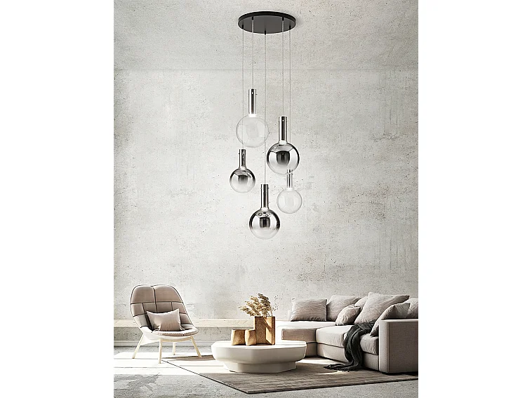 7W LED Pendant Lamp in Transparent Borosilicate Glass, Chrome Frame, Warm Light 3000K, Size 25x43 cm - Perenz