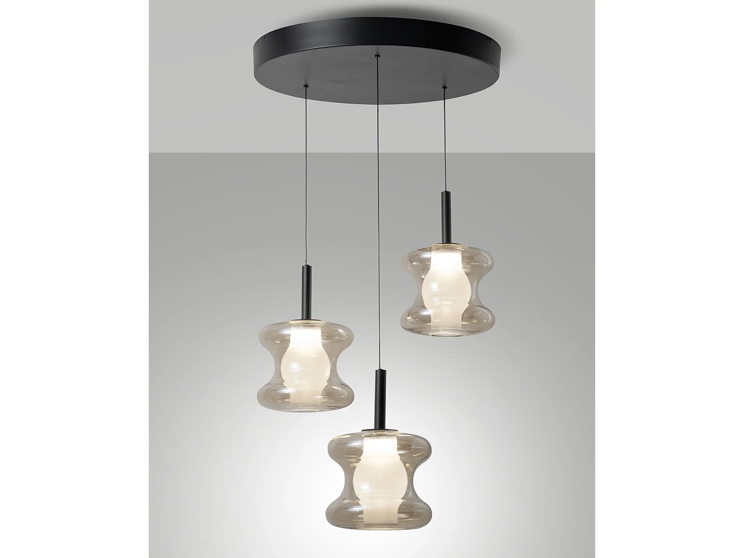 Frua hanglamp Ø450mm, geïntegreerde LED 21W 2550lm, kleurtemperatuurschakelaar 2700K-3000K-4000K, metaal en borosilicaatglas, IP20 - Frua