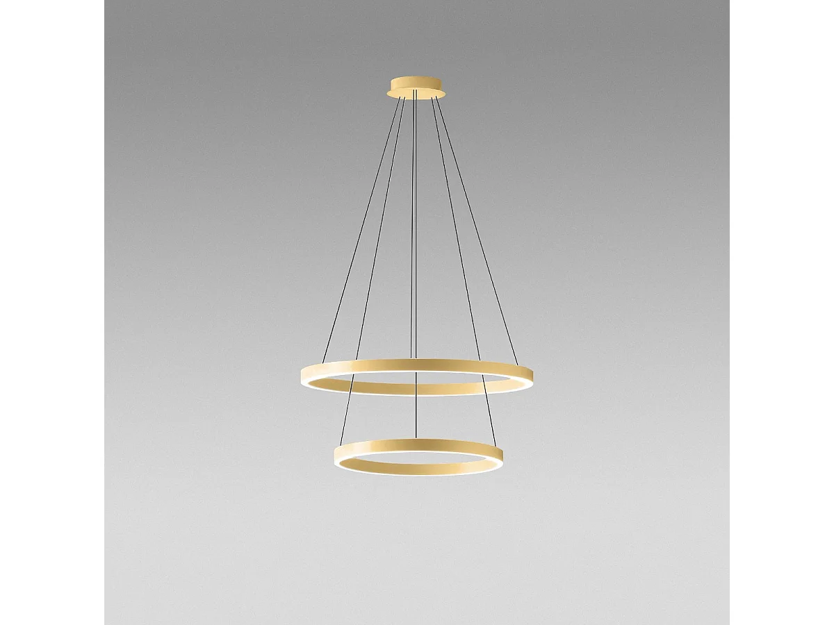 Luminária pendente Criseide S/2P em ouro escovado - LED 60W 3000lm 3000K dimerizável, dupla emissão, alumínio e silicone - Gealuce